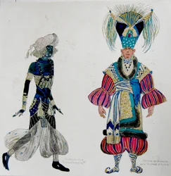 Kostüme für einen Schwarzen Jungen in „Scheherazade“ und Barbizon in „Aladins Wunderlampe“